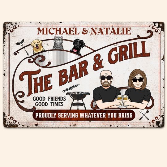 Discover Bar & Grill Proudly Serving - Personalized Metal Sign