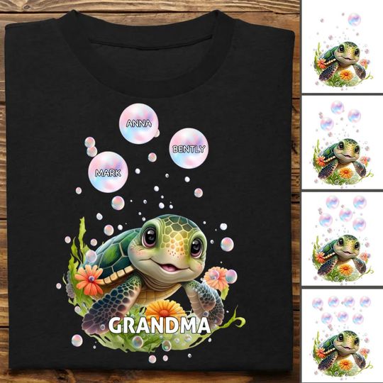 Discover Grandma - Beachy Sea Turtle Tough Grandma Mom With Grandkids - Personalized Unisex T-Shirt