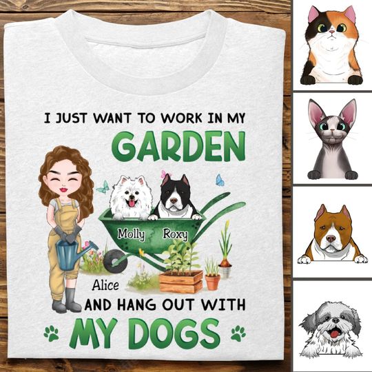 Discover Pet Lovers - Work In Garden Hang Out With Fur Babies - Personalized Unisex T-Shirt