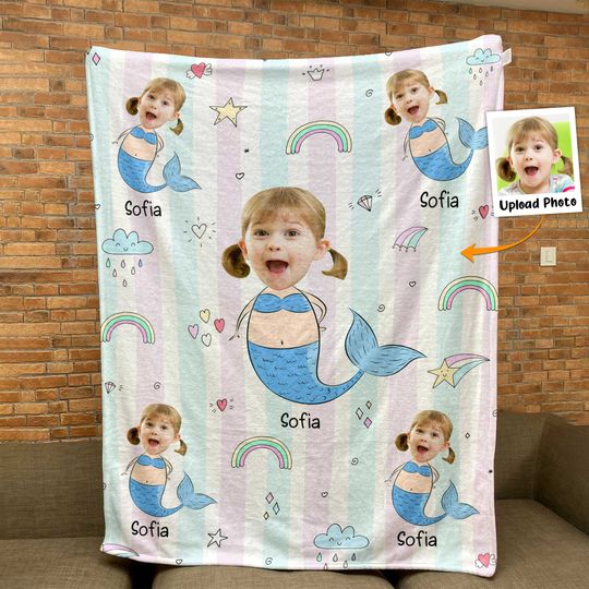 Discover Cute Little Mermaid - Personalized Photo Blanket