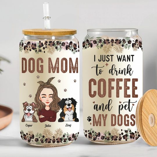 Discover I Just Want To Drink Coffee And Pet My Dog - Personalized Clear Glass Cup