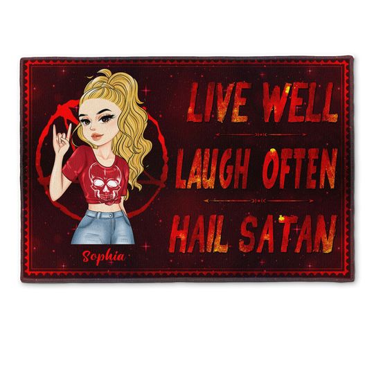 Discover Live Well, Laugh Often, Hail Satan - Personalized Doormat - Gift For Metal Head, Heavy Metal Rock Fan