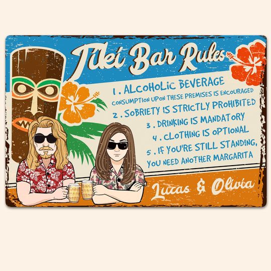 Discover Tiki Bar Rules - Personalized Metal Sign