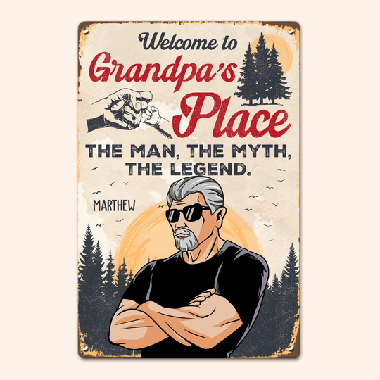Discover Welcome To Papa's Place - Personalized Metal Sign