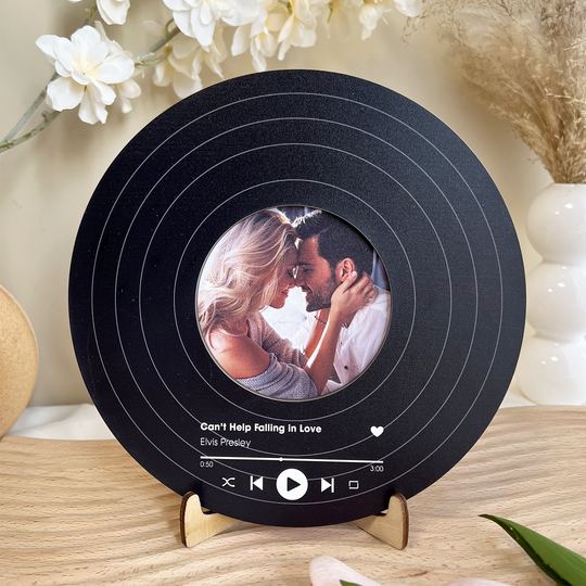 Discover Custom Vinyl Record With Favorite Song Title - Personalized Wooden Photo Plaque