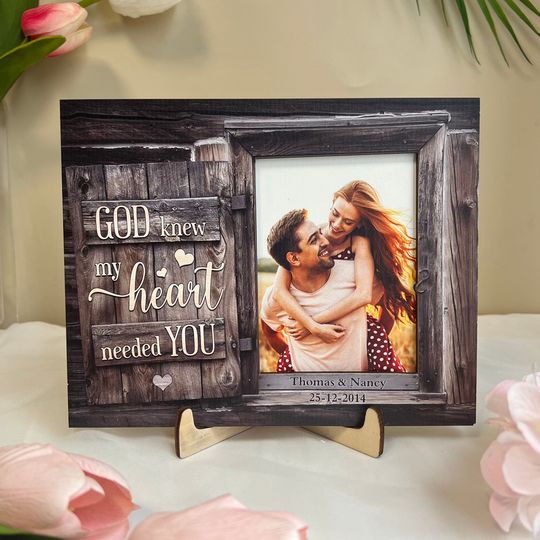 Discover God Knew My Heart Needed You Couples - Personalized Wooden Photo Plaque - Anniversary Gifts For Her, Him