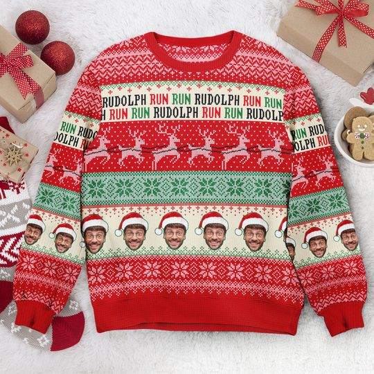 Discover Custom Face Christmas Family Rudolph Reindeer - Personalized Photo Ugly Sweater