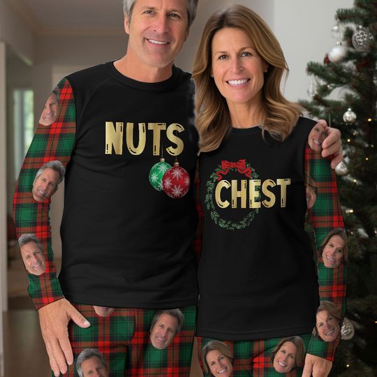 Discover Chest Nuts Funny Christmas Couples - Personalized Photo Pajamas