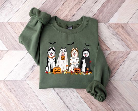 Discover Bluza z psem na Halloween, bluza z duchami psów husky, bluza na Halloween