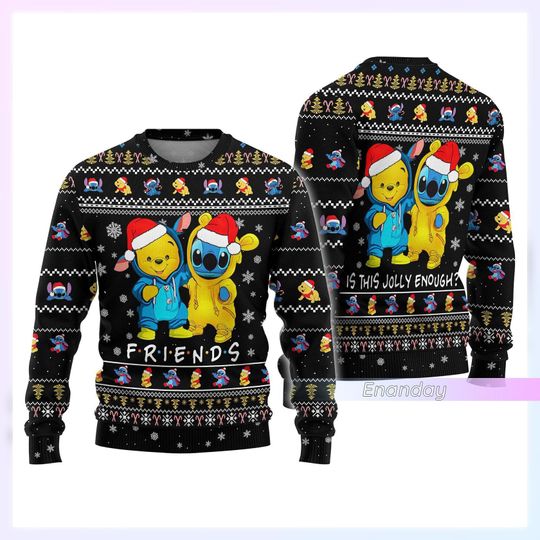 Discover Świąteczny brzydki sweter z Lilo i Stitch oraz Kubusiem Puchatkiem