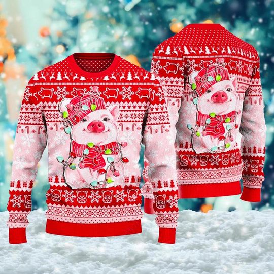 Discover Brzydki sweter świąteczny z uroczą świnką reniferem