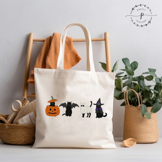 Discover Torba na Halloween, torba na ramię Ghost, torba na ramię z czarnym kotem