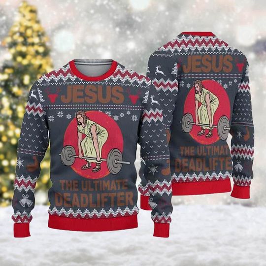 Discover Brzydki Świąteczny Sweter "Jezus, Najlepszy Deadlifter"