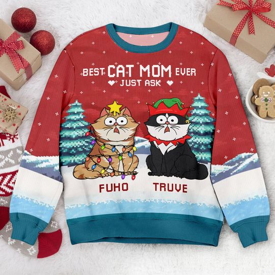 Discover Personalizowany Brzydki Świąteczny Sweter "Meowy Catmas"