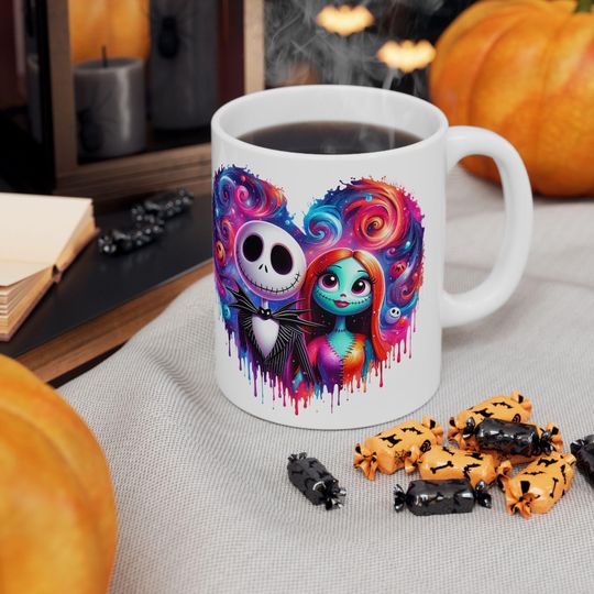 Discover Ceramiczny kubek Halloween z Disneyem, Jackiem Skellingtonem i Sally