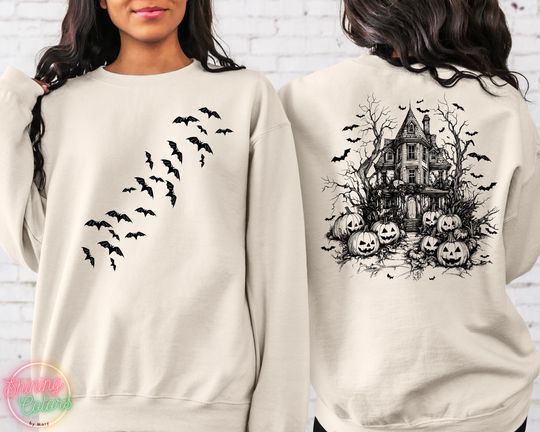 Discover Bluza z nietoperzami Halloween z przodu i z tyłu, upiorny sezon Halloween