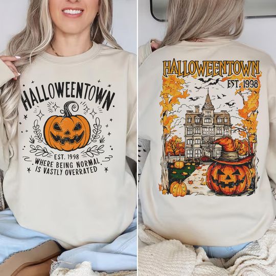 Discover Bluza z tyłu i przodu w stylu retro Halloween Town