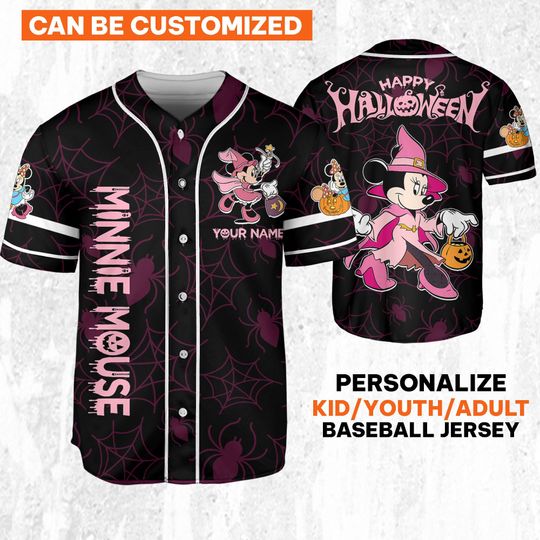 Discover Niestandardowa koszulka baseballowa Disney Halloween Minnie i przyjaciele czarodzieja