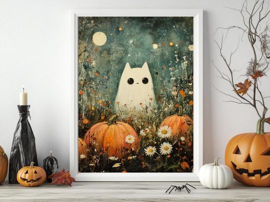 Discover Vintage plakat Halloween ładny kot