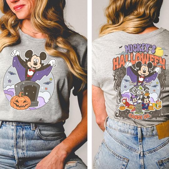 Discover Dwustronna koszulka Retro Disney z Myszka Miki na Halloween, Cukierek albo Psikus