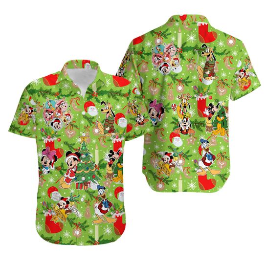 Discover Mickey and Friends Christmas Hawaiian Shirt, Green Disney Hawaiian Shirt