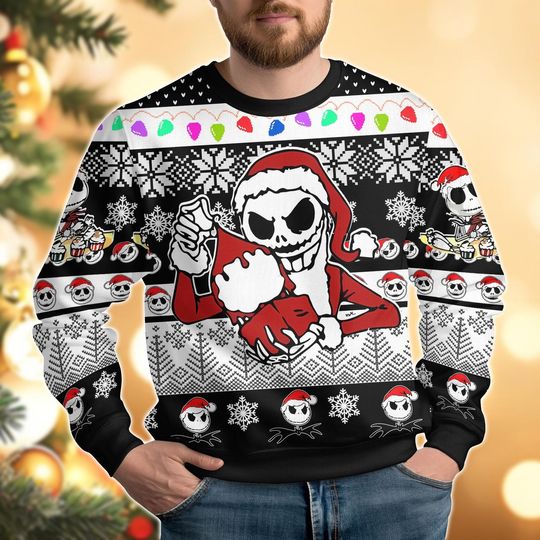 Discover Brzydki świąteczny sweter Jack Skellington, prezenty świąteczne