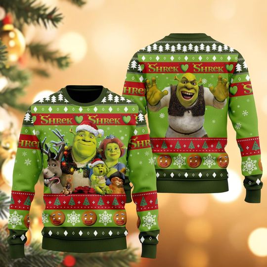 Discover Brzydki świąteczny sweter Shrek, zabawny sweter świąteczny Fiona i Shrek, prezenty świąteczne, prezenty na święta