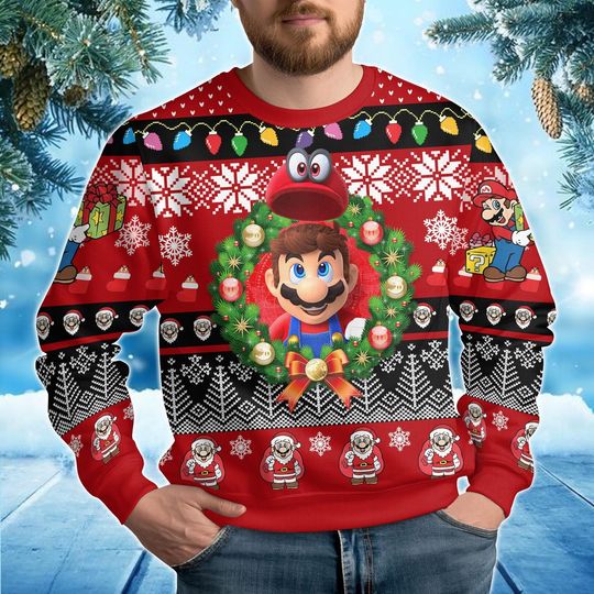 Discover Brzydki sweter świąteczny Super Mario, prezenty świąteczne