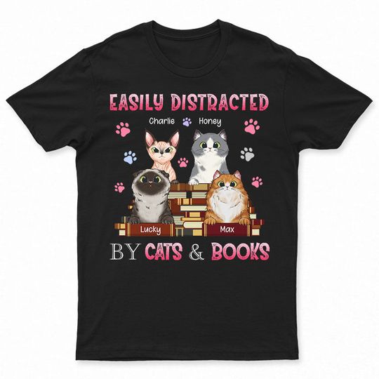 Discover Distracted By Cat - Gift For Cat Lovers - Personalized Unisex T-Shirt