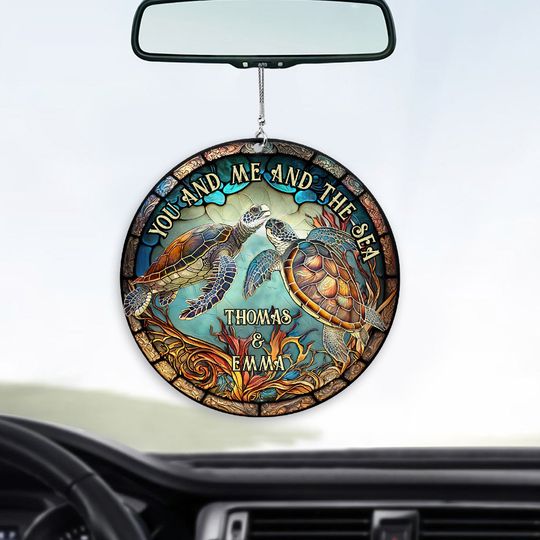Discover Colorful Turtle Couple - Personalized Turtle Acrylic Car Hanger