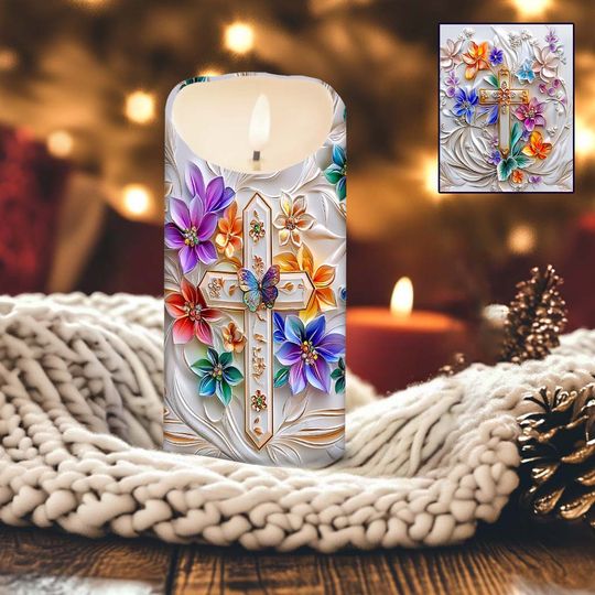 Discover Floral Cross - Personalized Christian LED Candle