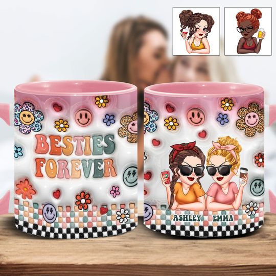 Discover Besties Forever Floral - Personalized Bestie Accent Mug