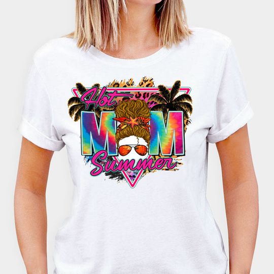 Discover Hot Mom Summer Custom Cool Messy Bun, Personalized Summer T-Shirt