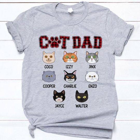 Discover Cat Dad, Cat Face, Custom T-Shirt, Personalized Gifts for Cat Lovers