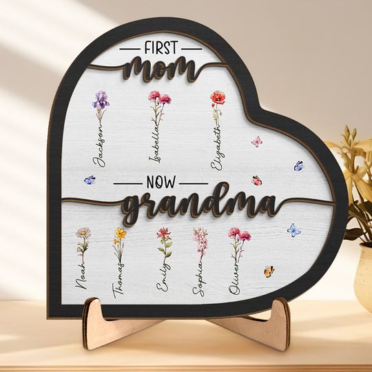 Discover First Mom Now Granny - Family Personalized Wooden Plaque - House Warming Gift For Mom