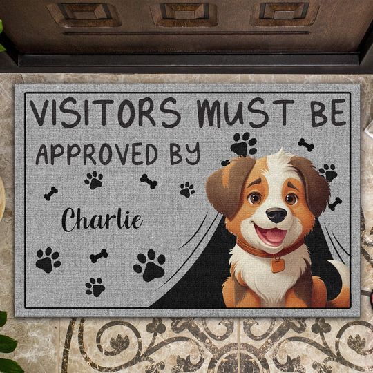 Discover Personalized Visitors Must Be Approved By This Dog, Gift For Dog Lovers Coir Doormat