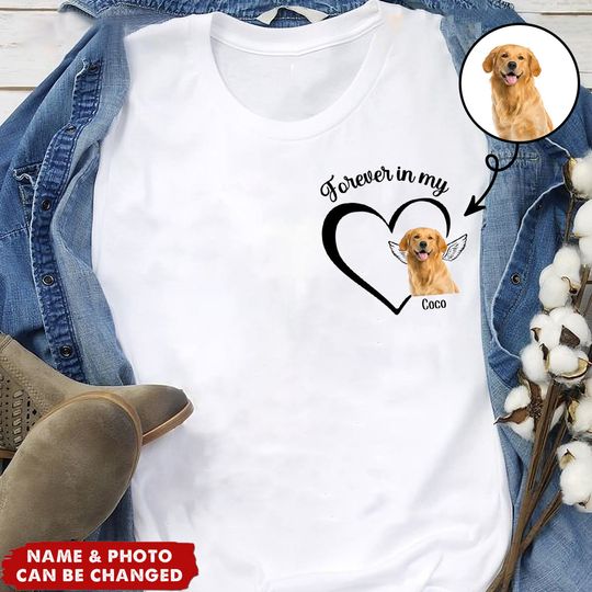 Discover Custom Photo Forever And Always In My Heart - Memorial Personalized Unisex T-Shirt
