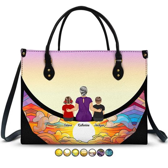 Discover Grandma And Grandkids On The Moon - Personalized Leather Bag
