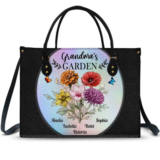Discover Holography Grandma's Garden Birth Flower - Personalized Leather Bag