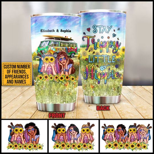 Discover Hippie Bestie Stay Trippy Little Hippie Personalized Tumbler, Bff Tumbler, Gift For Friends