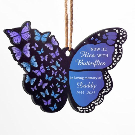 Discover Now She Flies With Butterflies - Memorial Gift - Personalized Butterfly Acrylic Ornament