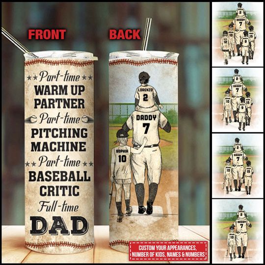 Discover Personalized Baseball Dad And Child Full Time Dad Personalized Skinny Tumbler