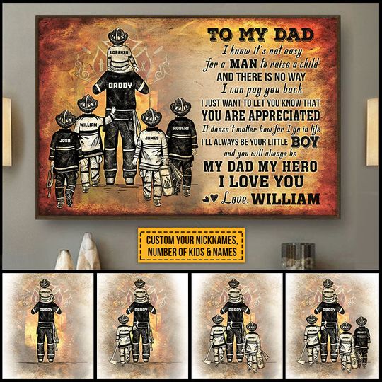 Discover Personalized Firefighter Dad And Child I Love You Personalized Poster