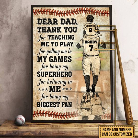Discover Personalized Baseball Dad And Son Thank You Personalized Poster