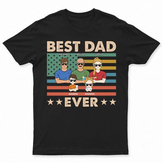 Discover Best Dad Ever Retro Stars Stripes - Gift For Father - Personalized Unisex T-Shirt