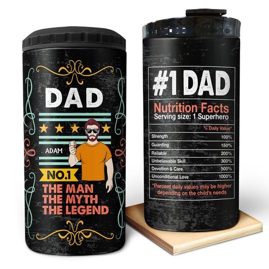 Discover Dad Nutrition Facts - Gift For Dad, Grandpa, Father - Personalized Can Cooler Tumbler