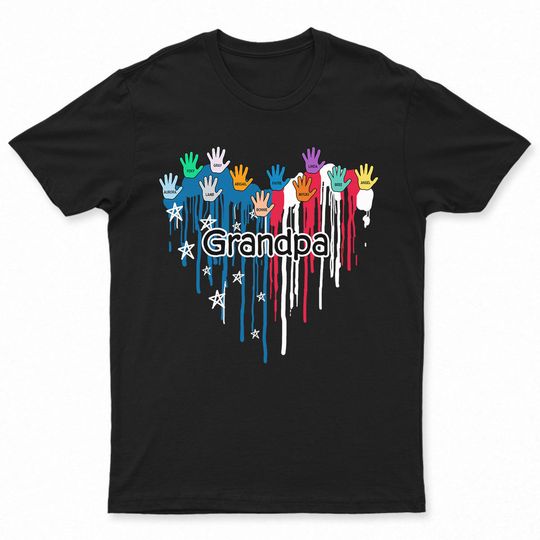 Discover Grandpa Heart Hand Print - Gift For Dad, Grandpa - Personalized Unisex T-Shirt