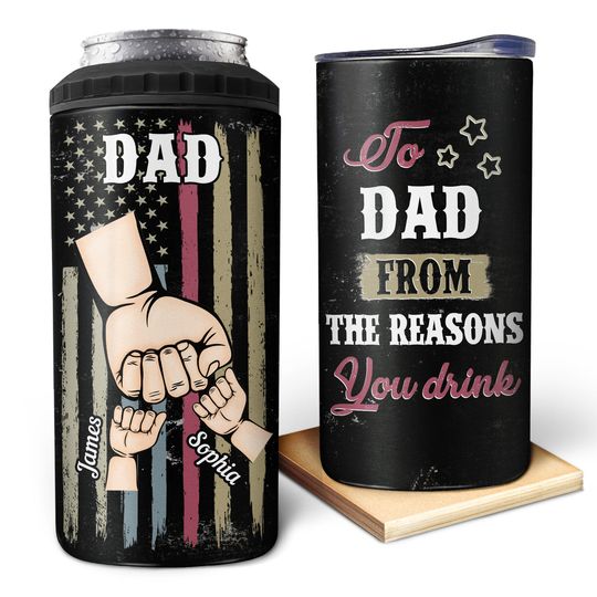 Discover To Dad Reasons You Drink - Gift For Daddy, Grandpa - Personalized Can Cooler Tumbler