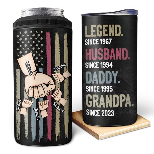 Discover Legend Husband Daddy Fist Bump - Gift For Dad, Grandpa - Personalized Can Cooler Tumbler