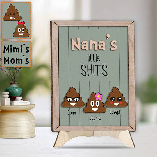 Discover Grandma Mom Dad Grandpa Little Cuties - Personalized 2-Layered Wooden Plaque With Stand